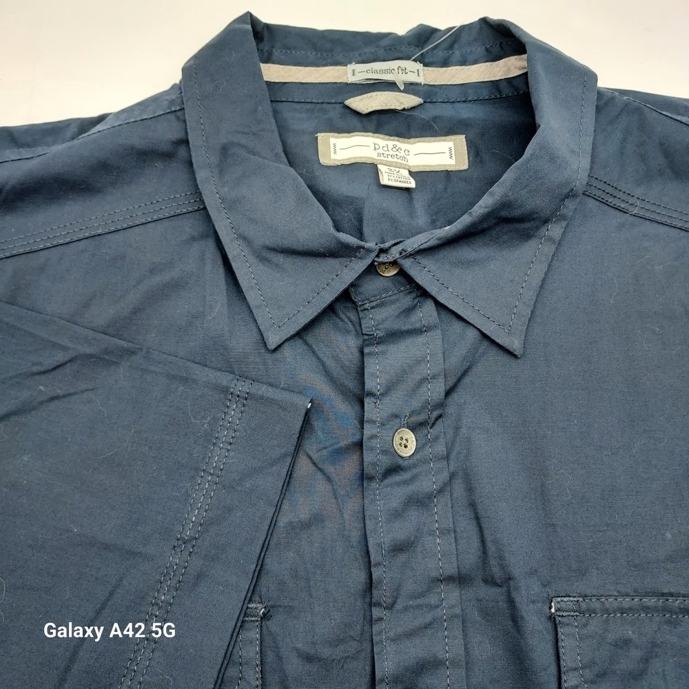 PD&C Stretch Men's 3X Blue Short Sleeve Button Up Shirt Classic Fit Casual